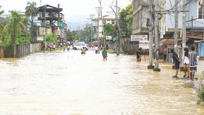 Flooded road near Town Hall Dimapur on July 8, 2025. (NP File)