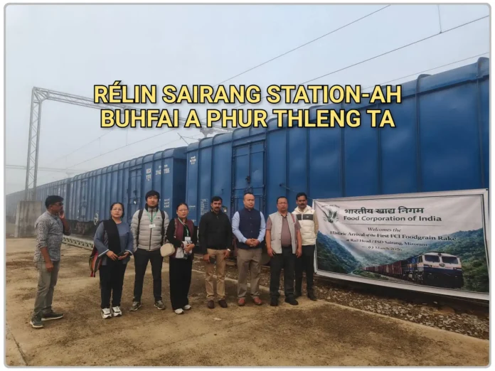 The first FCI rice rake at Sairang Railway station.