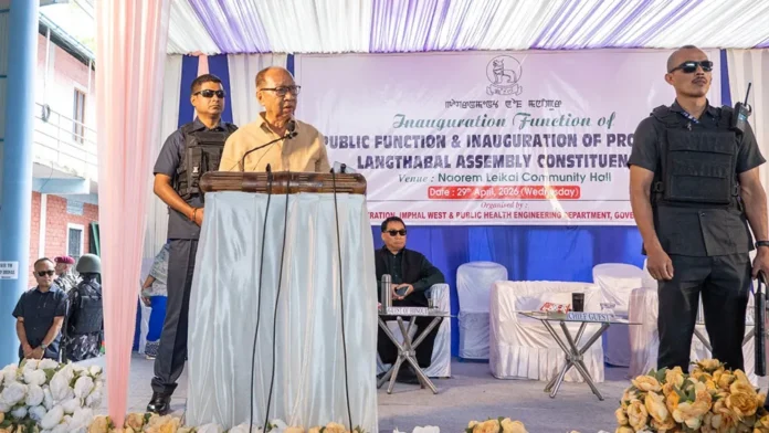 Manipur CM Yumnam Khemchand Singh speaking at Naorem Leikai Community Hall.